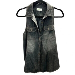 Dream Out Loud by Selena Gomez Black Denim Sleeveless Button-Up Top Sz L GUC